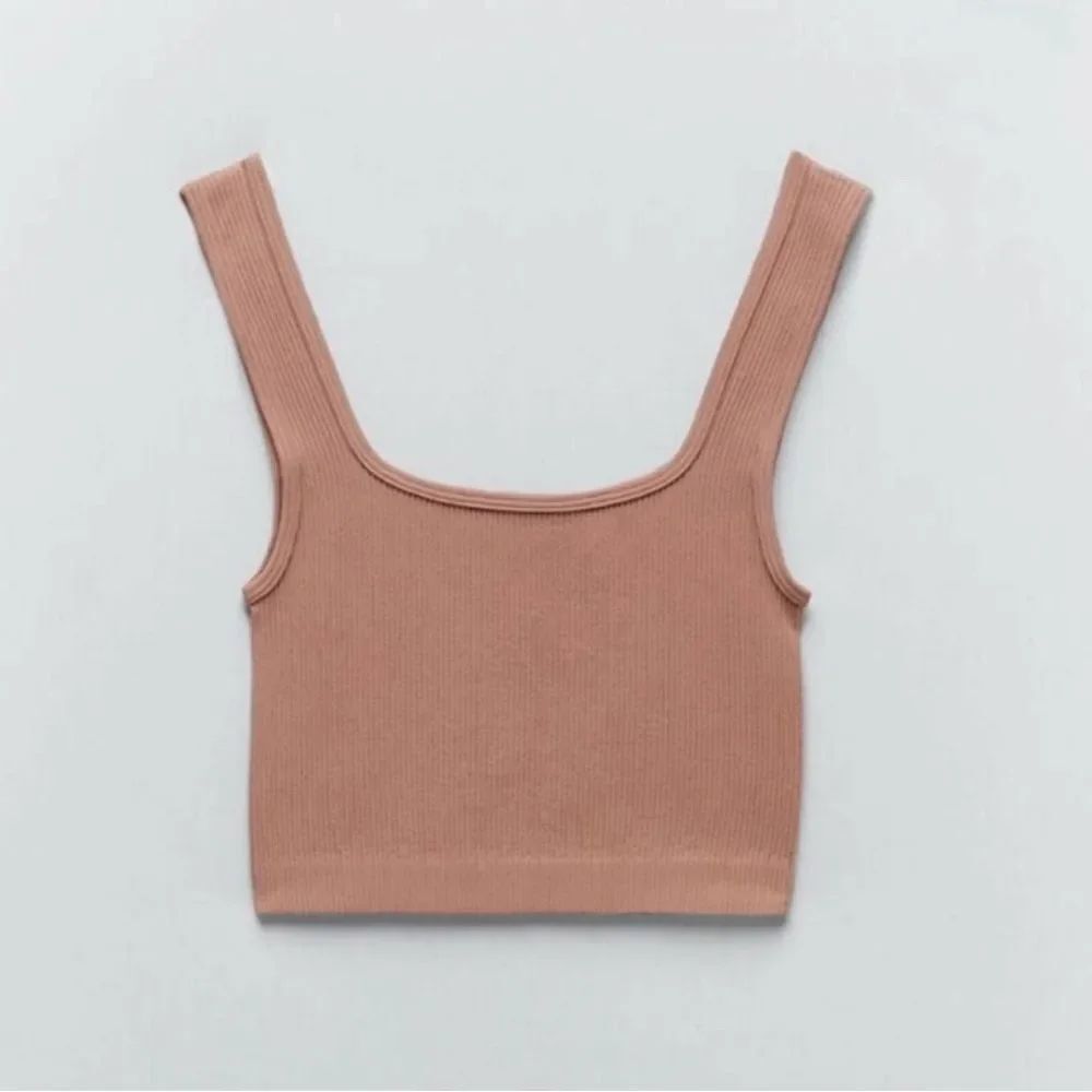ZARA Ribbed Cropped Tank Top in Rust